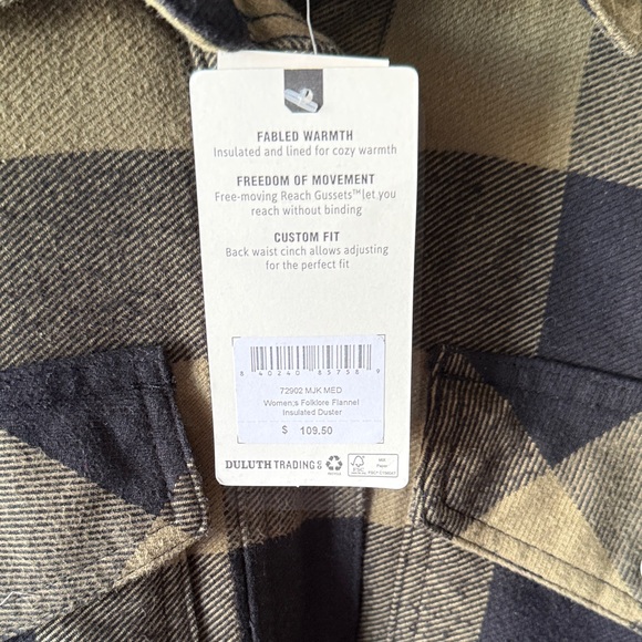 Duluth Trading Co Olive Green and Black Buffalo Plaid Long Jacket - Picture 4 of 9
